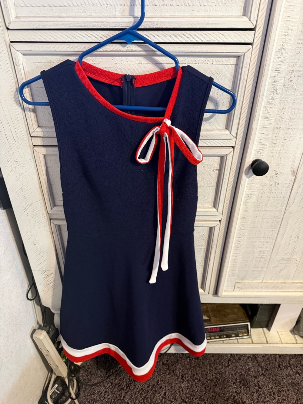 SHEIN Navy Midi Dress with Red & White Trim